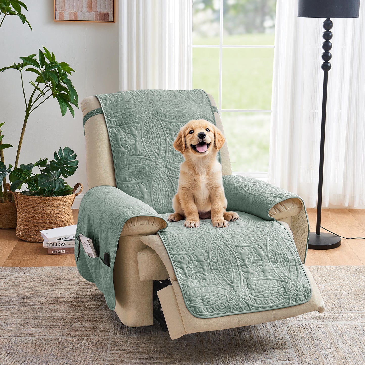 Quilted Recliner Cover - Recliner 22inch (Sage Blue)