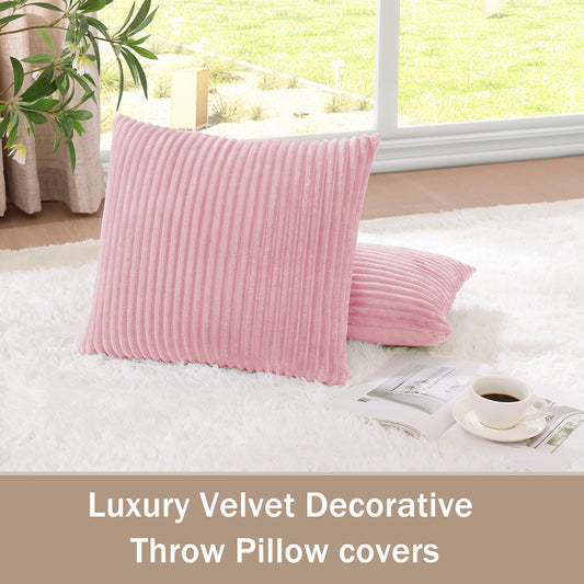 Soft Plush Throw Pillow Cover - 18x18inch (Set of 2, Pink)