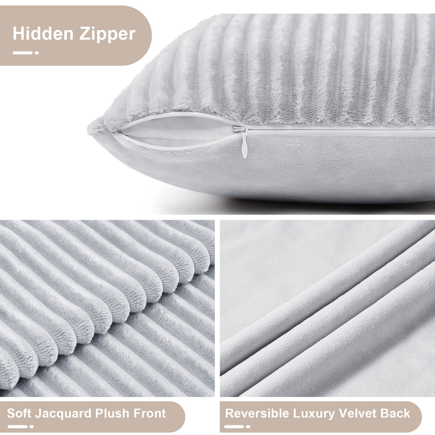 Soft Plush Throw Pillow Cover - 18x18inch (Set of 2, Gray)