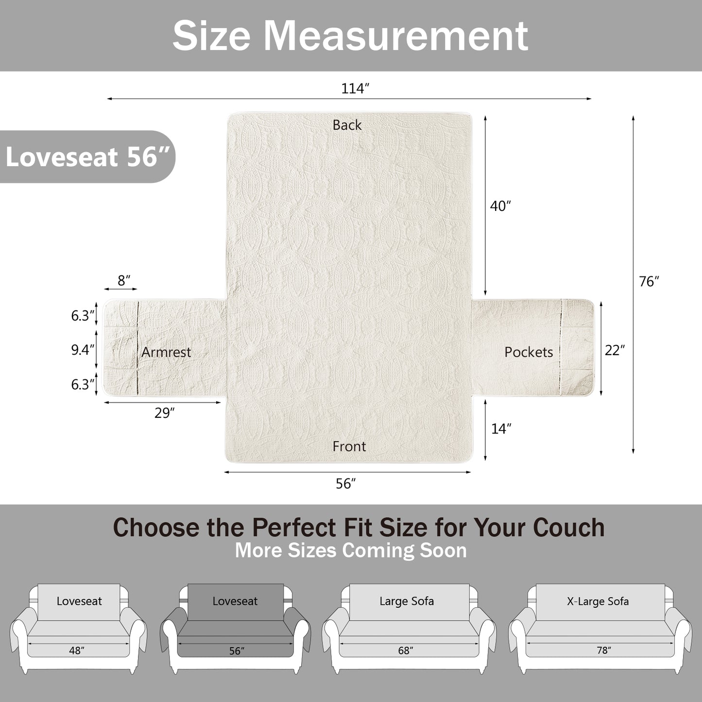 Quilted Loveseat Couch Cover - Ivory White