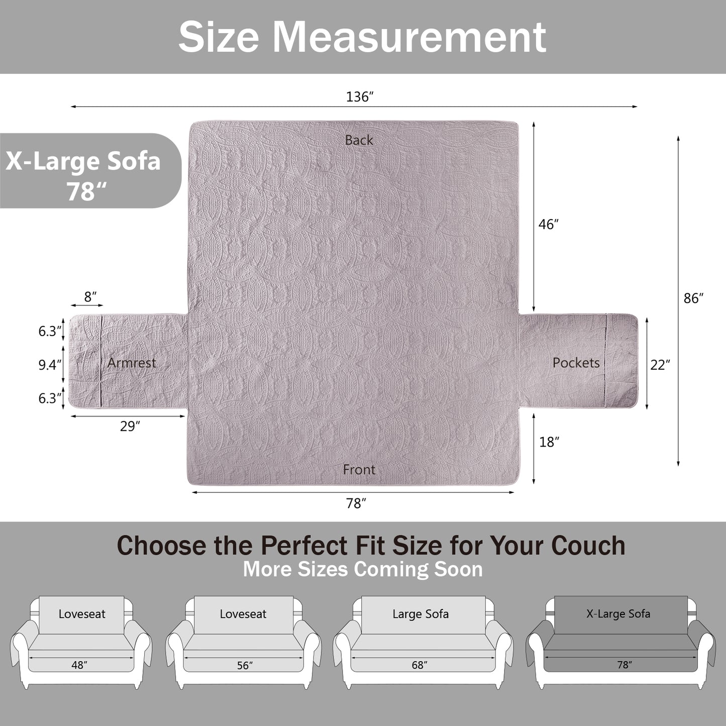 Soft Quilted Couch Cover - X-Large Sofa 78inch (Cloud Purple)