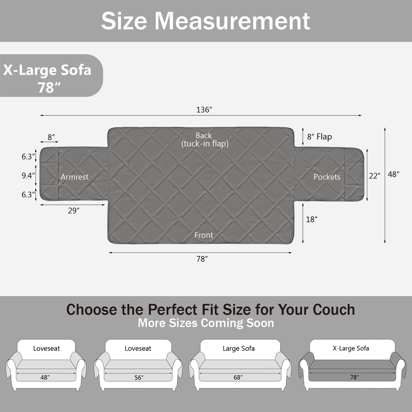 Backless Loveseat Cover - Loveseat 48inch (Cool Gray)