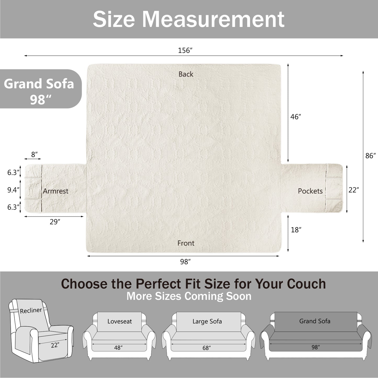 Quilted Sofa Cover - Ivory White