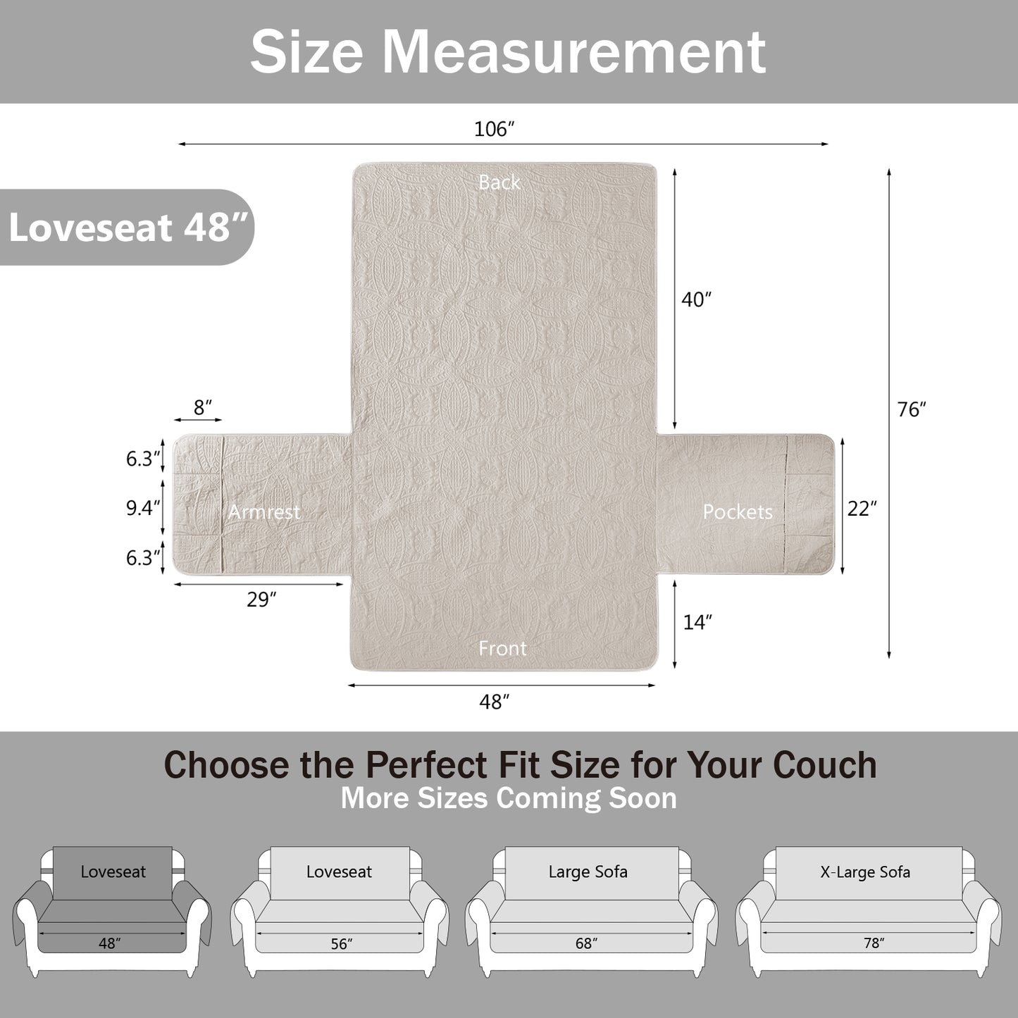 Beige Loveseat Cover - Loveseat 48inch (Beige Cream)
