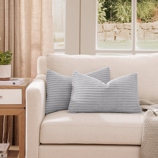 Soft Jacquard Plush Lumbar Pillow Cover - 12x20inch(Set of 2, Gray)