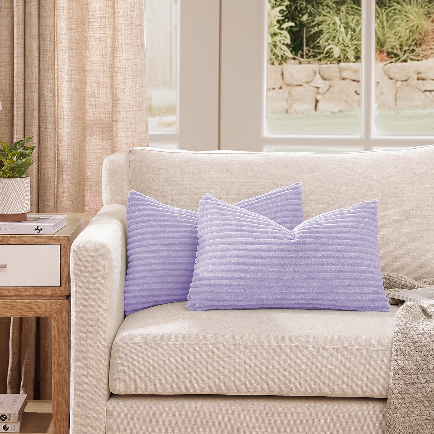 Soft Jacquard Plush Lumbar Pillow Cover - 12x20inch(Set of 2, Purple)