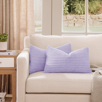 Soft Jacquard Plush Lumbar Pillow Cover - 12x20inch(Set of 2, Purple)