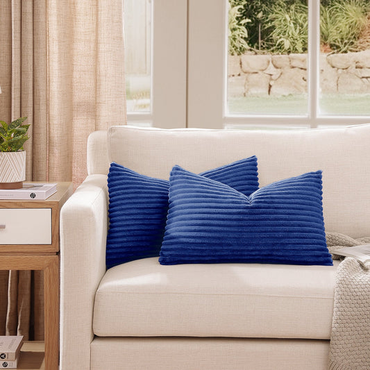 Soft Jacquard Plush Lumbar Pillow Cover - 12x20inch (Set of 2, Blue)