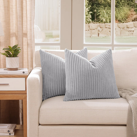 Soft Plush Throw Pillow Cover - 18x18inch (Set of 2, Gray)