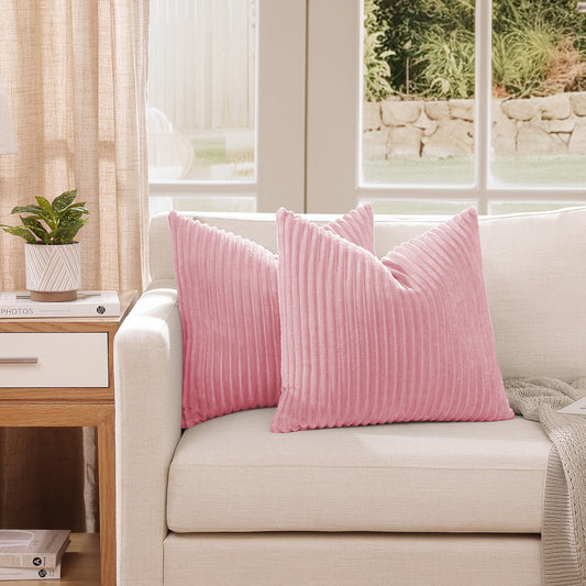 Soft Plush Throw Pillow Cover - 18x18inch (Set of 2, Pink)