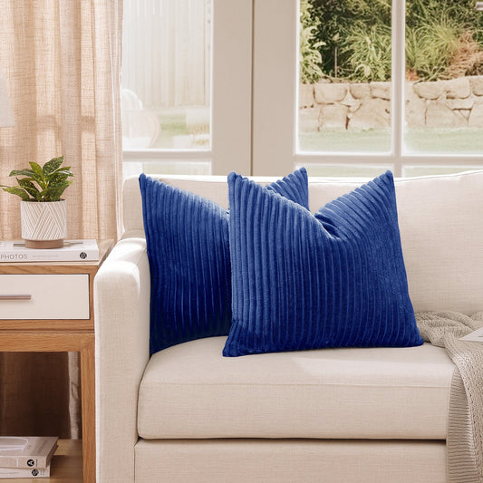 Soft Jacquard Plush Throw Pillow Cover - 18x18inch (Set of 2, Blue)