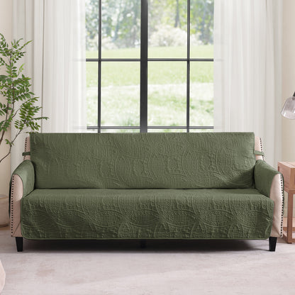 Olive Green Quilted Couch Cover - X-Large Sofa 78inch  (Olive Green)