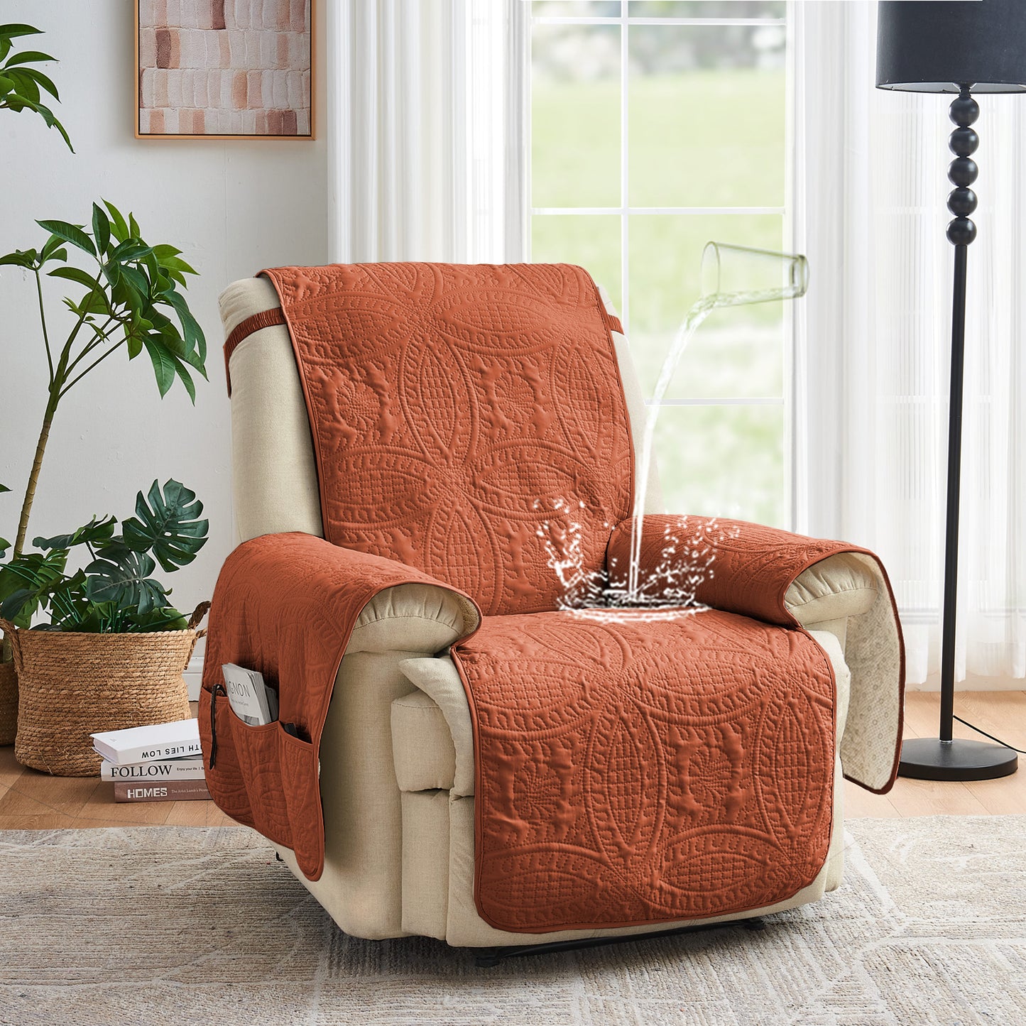Orange Quilted Recliner Cover - Recliner 22inch  (Burnt Orange)