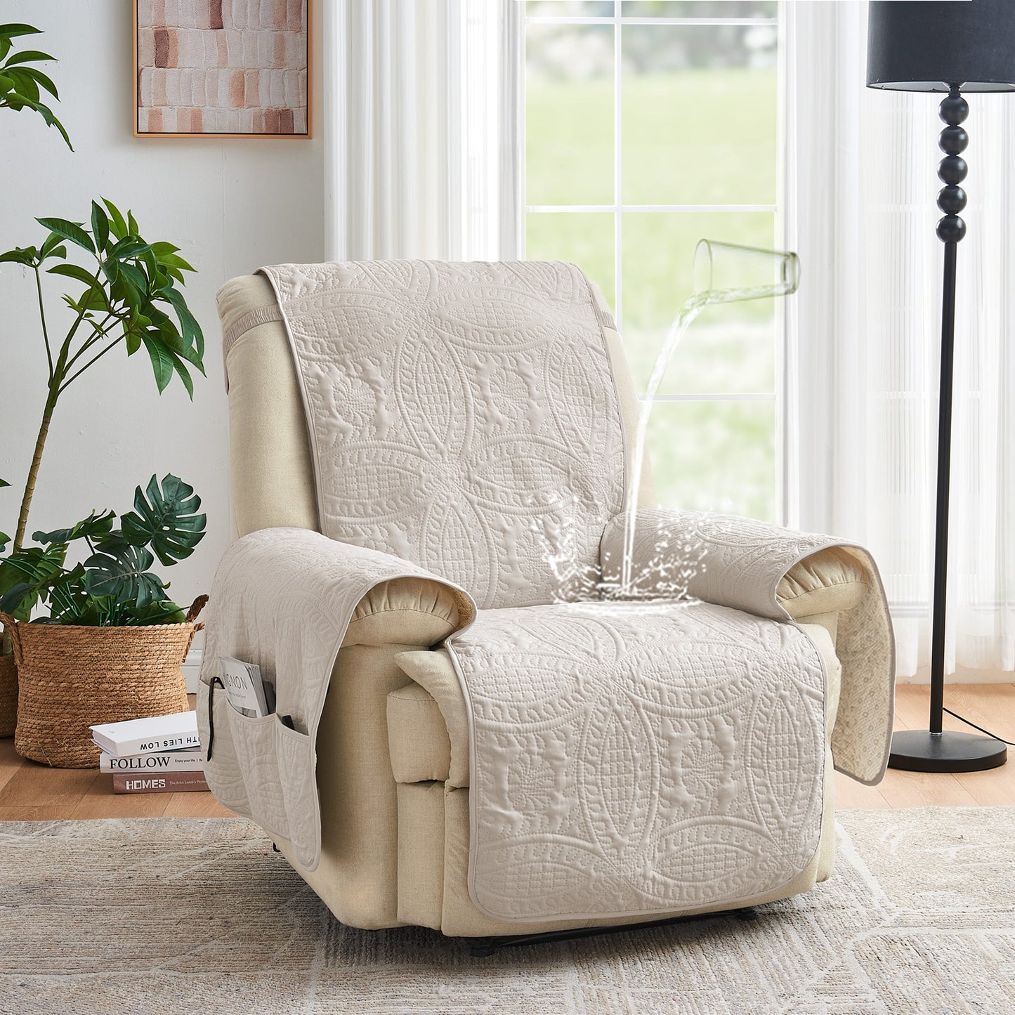 Large Beige Recliner Cover - Recliner 30inch  (Beige Cream)