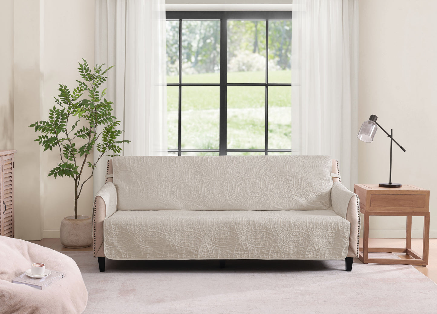 Beige Loveseat Cover - Loveseat 56inch  (Beige Cream)