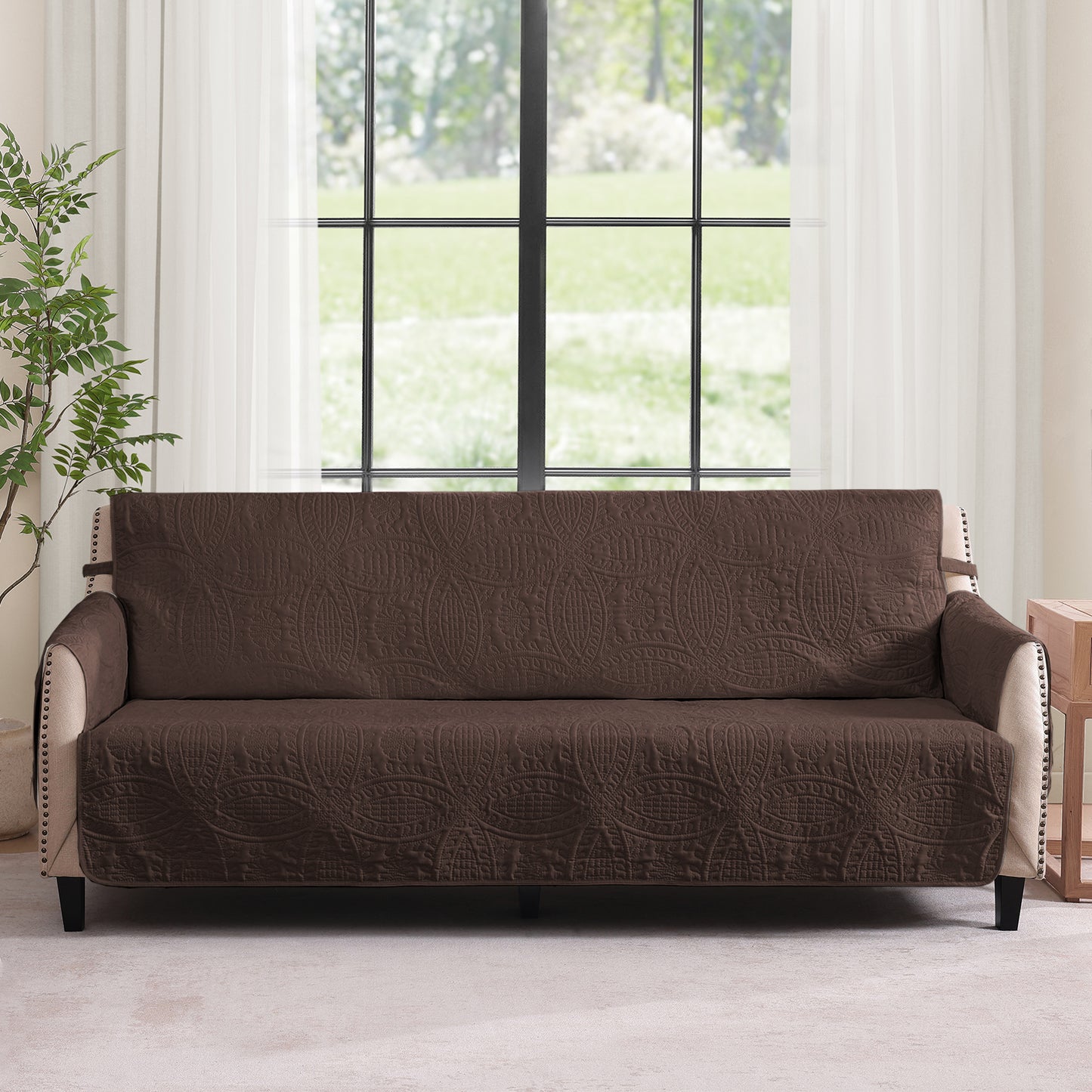 Quilted Sofa Slipcover - Large Sofa 68inch  (Chocolate)