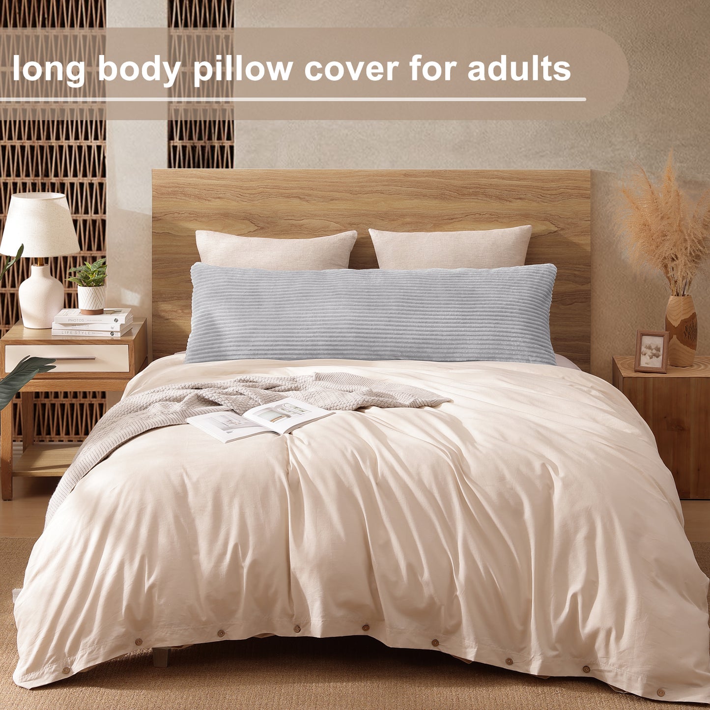 Soft Plush Body Pillow Case - 20x54inch (Set of 1, Gray)