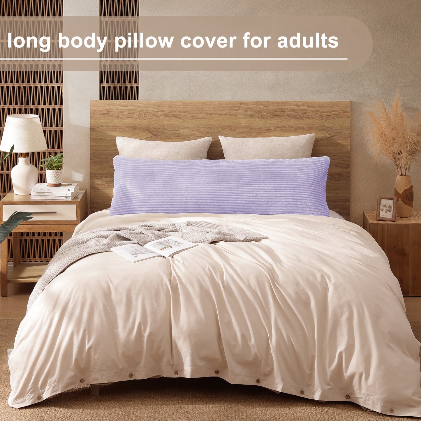 Soft Plush Body Pillow Case - 20x54inch (Set of 1, Purple)