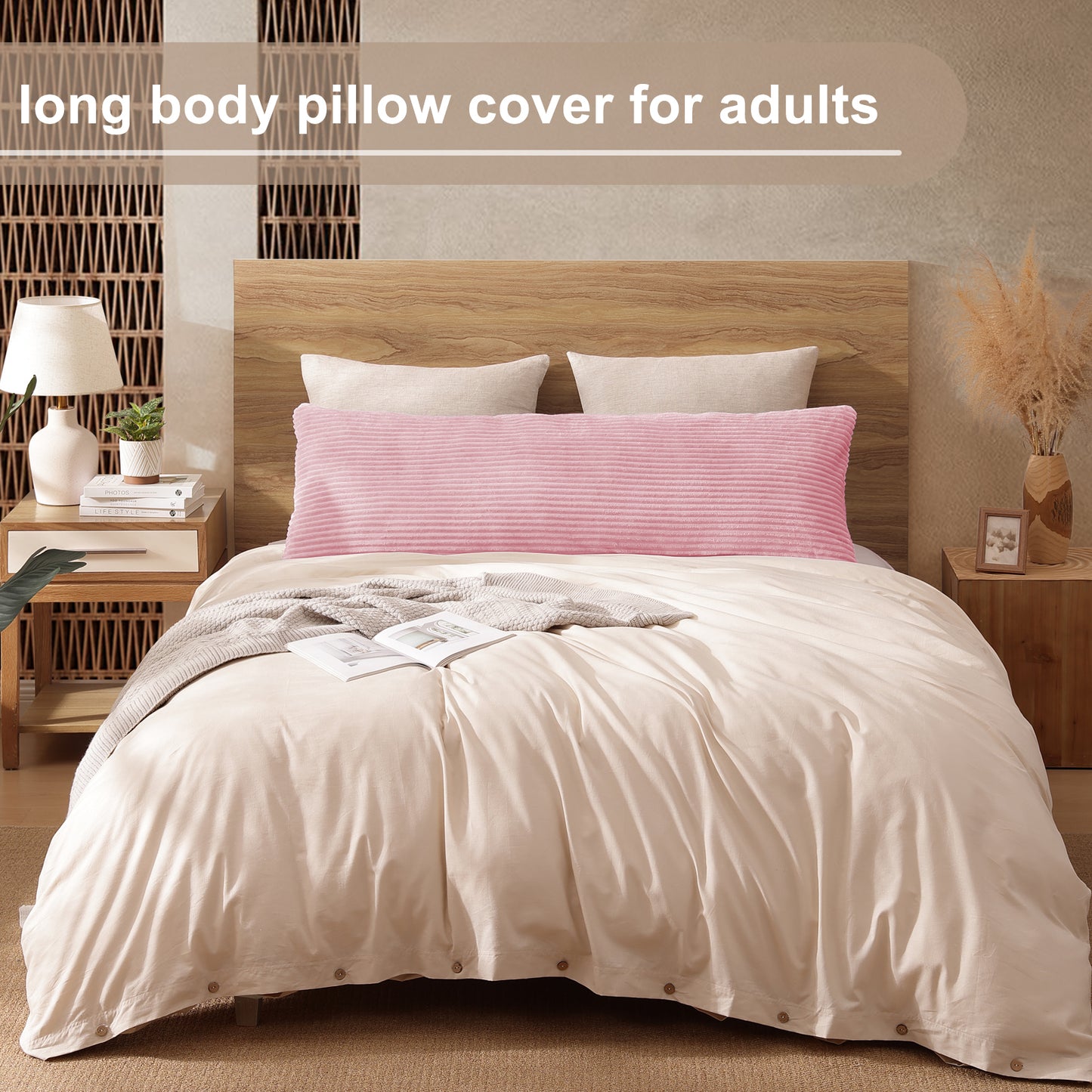 Soft Plush Body Pillow Case - 20x54inch (Set of 1, Pink)