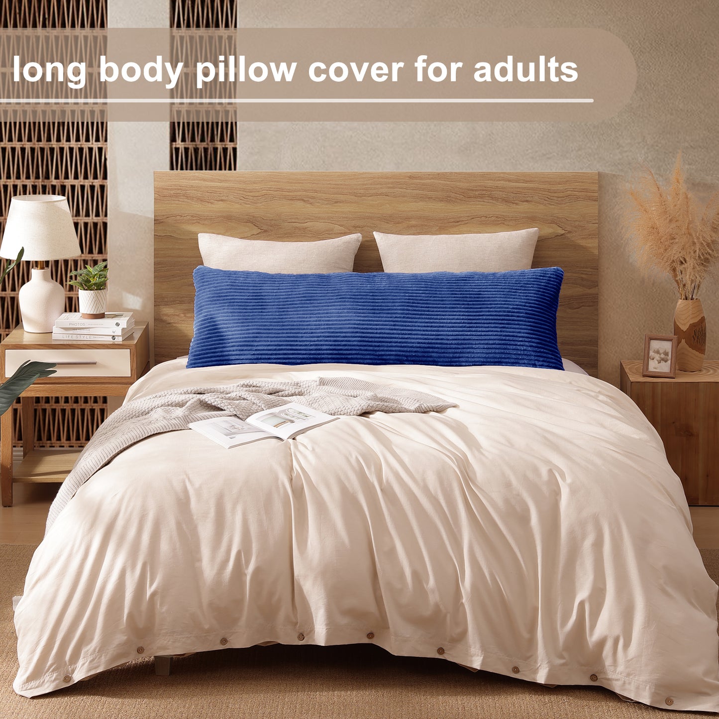 Soft Plush Body Pillow Case - 20x54inch (Set of 1, Blue)