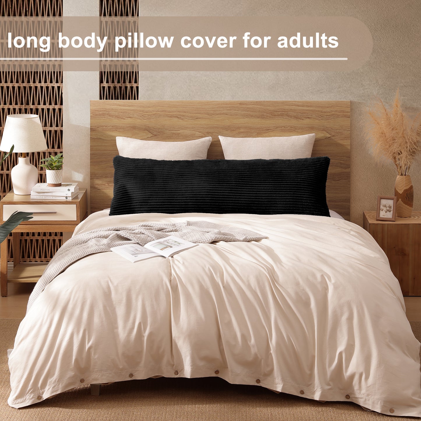 Soft Jacquard Plush Body Pillow Case - 20x54inch (Set of 1, Black)