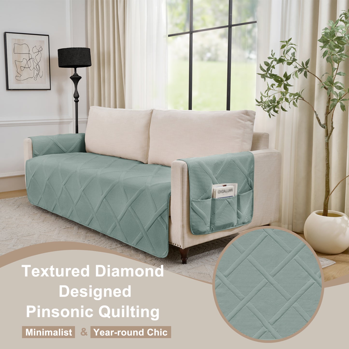 Backless Couch Cover for Dogs - Large Sofa 68inch  (Sage Green)