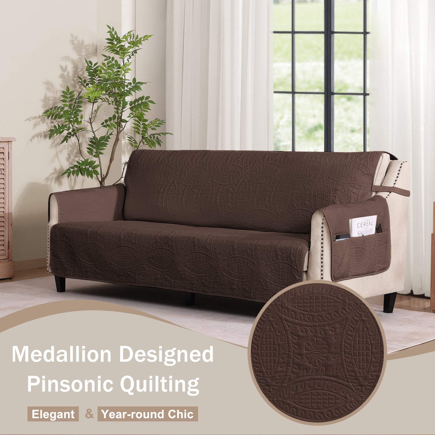 Quilted Sofa Slipcover - Large Sofa 68inch  (Chocolate)
