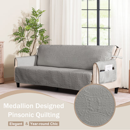Quilted Cool Gray Sofa Slipcover - Large Sofa 68inch  (Cool Gray)