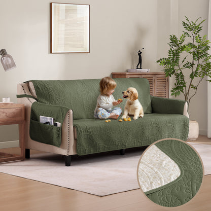 Olive Green Quilted Couch Cover - X-Large Sofa 78inch  (Olive Green)