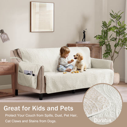 Quilted Sofa Slipcover - Large Sofa 68inch  (Ivory White)