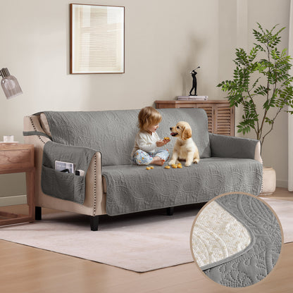 Quilted Cool Gray Sofa Slipcover - Large Sofa 68inch  (Cool Gray)