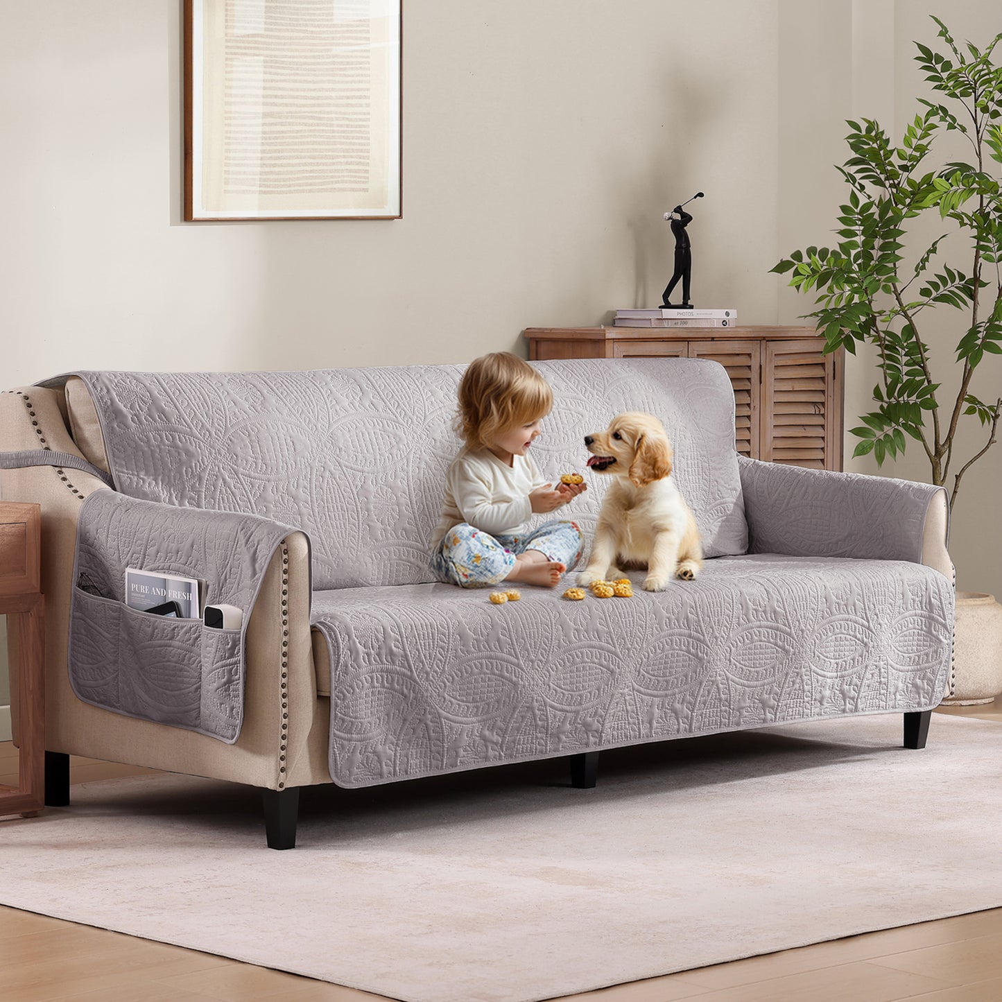 Quilted Sofa Cover - Cloud Purple