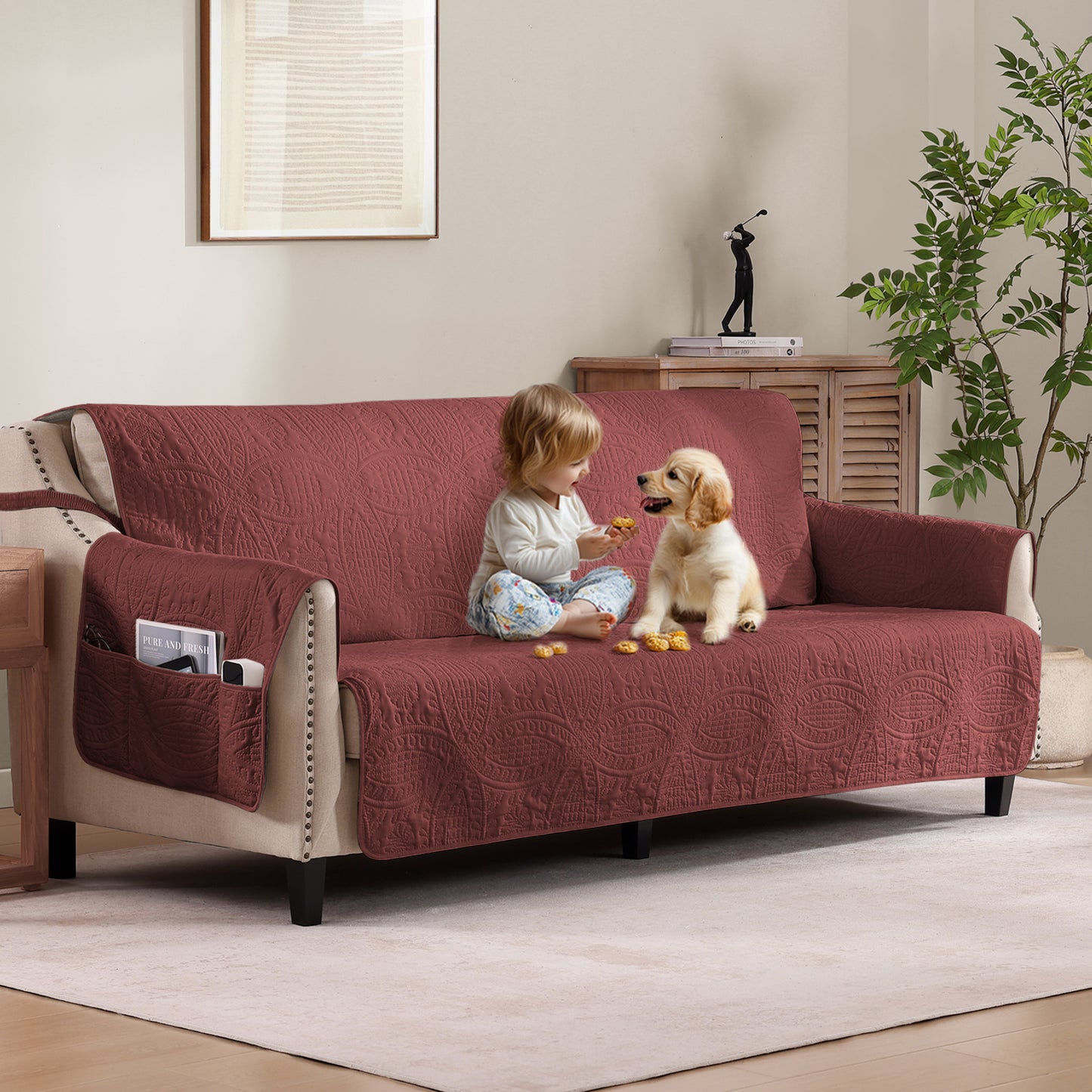 Quilted Grand Sofa Cover - Grand Sofa 88inch  (Red)