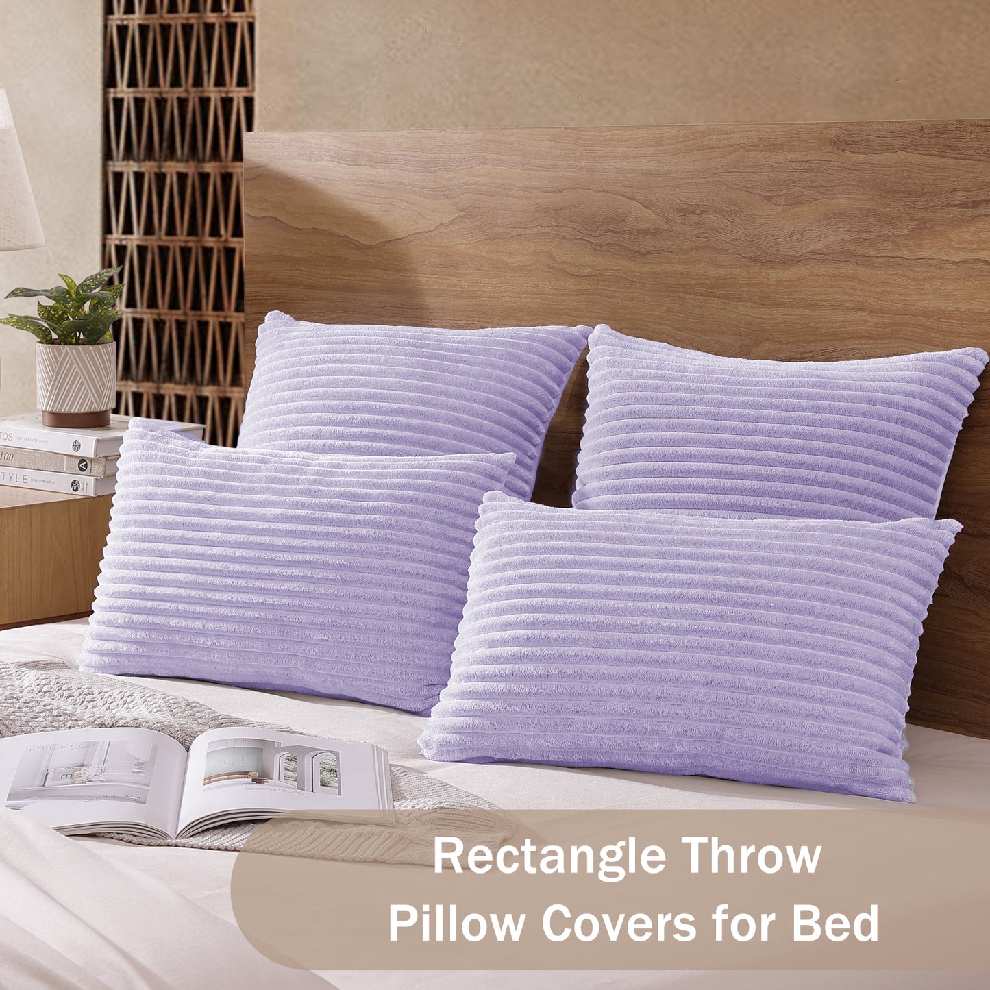 Soft Jacquard Plush Lumbar Pillow Cover - 12x20inch(Set of 2, Purple)