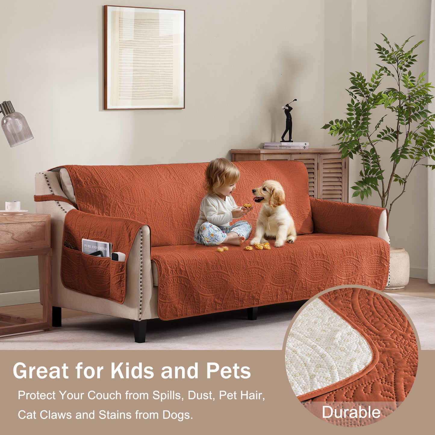 Burnt Orange Sofa Cover - Large Sofa 68inch  (Burnt Orange)
