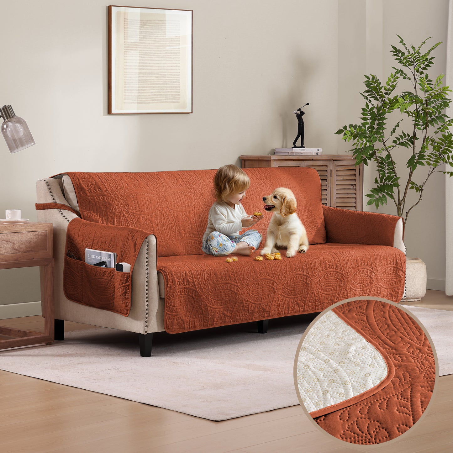 Burnt Orange Sofa Cover - Large Sofa 68inch  (Burnt Orange)