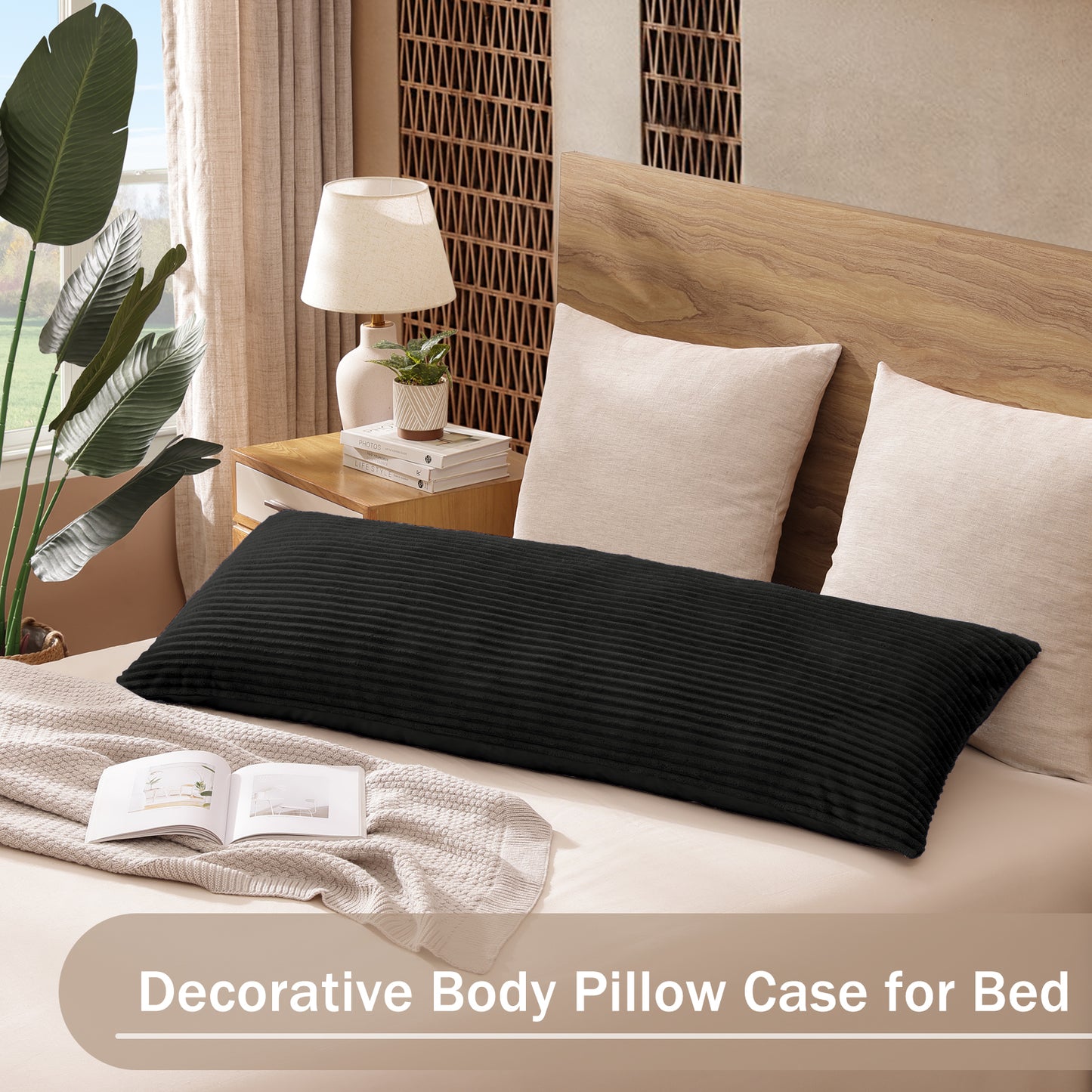 Soft Jacquard Plush Body Pillow Case - 20x54inch (Set of 1, Black)