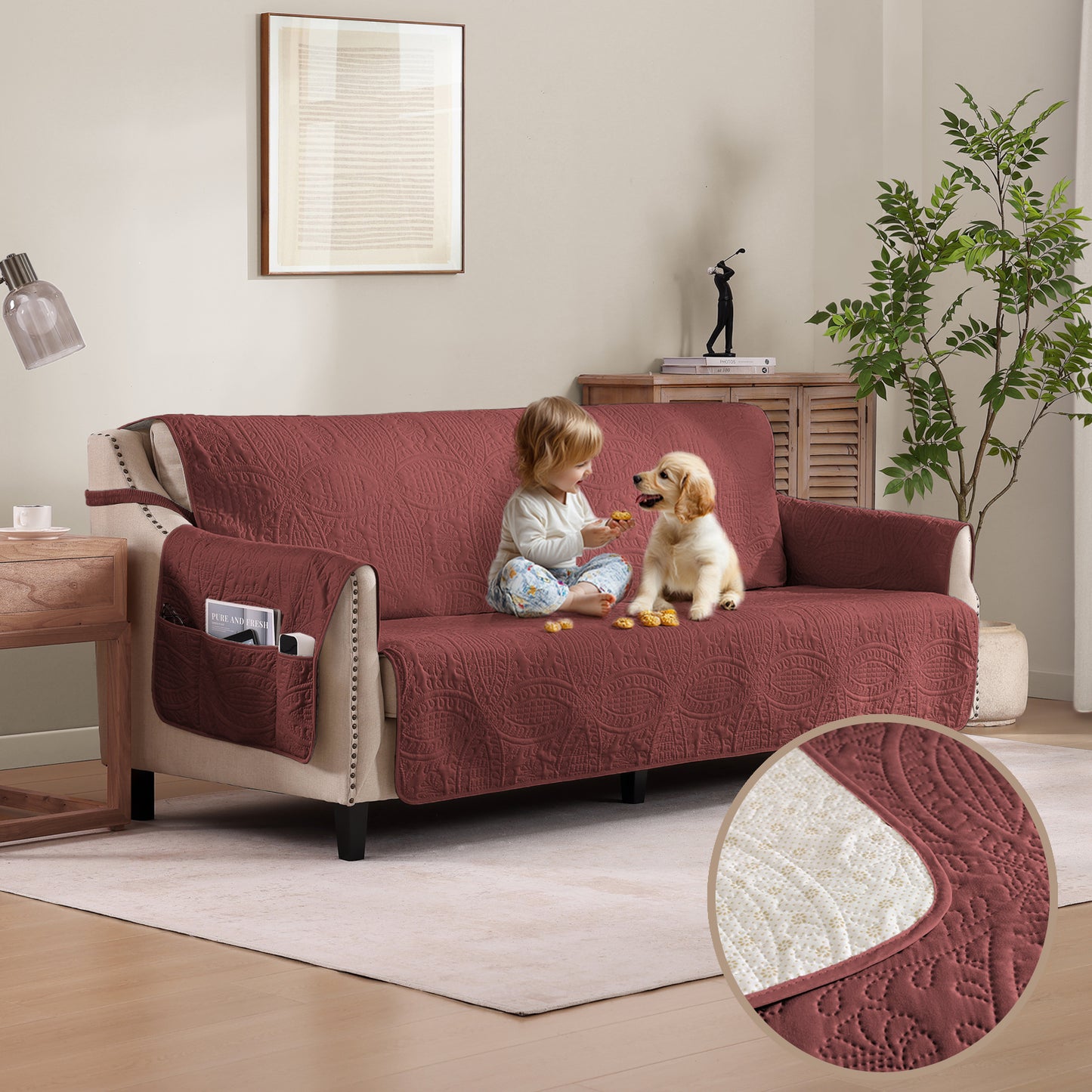 Quilted Grand Sofa Cover - Grand Sofa 88inch  (Red)