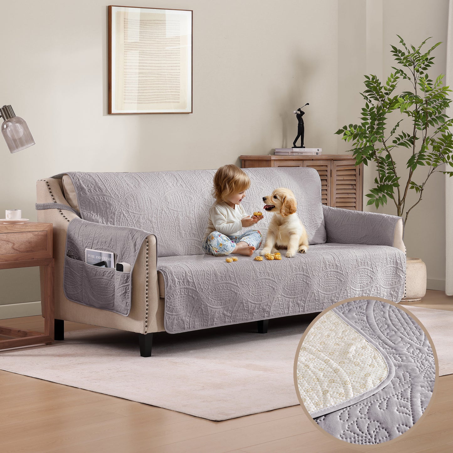 Quilted Sofa Cover - Cloud Purple