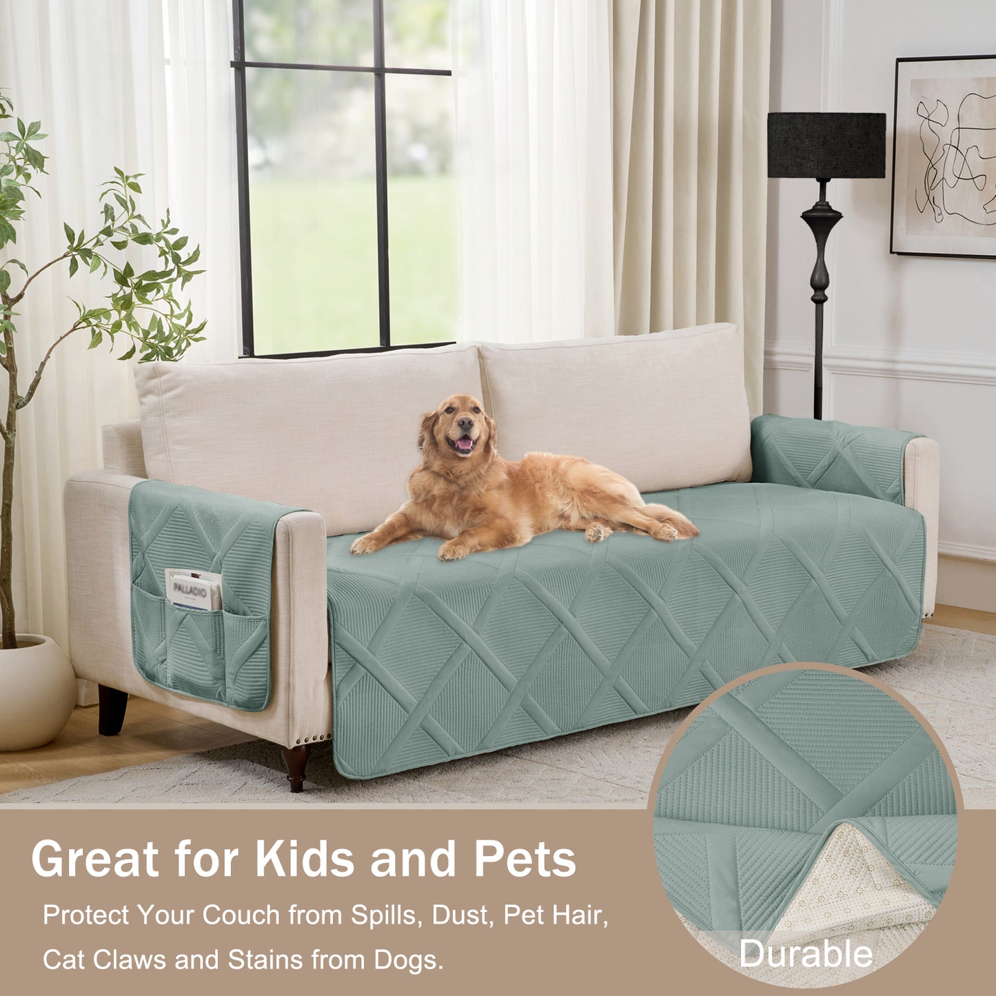 Backless Couch Cover for Dogs - Large Sofa 68inch  (Sage Green)