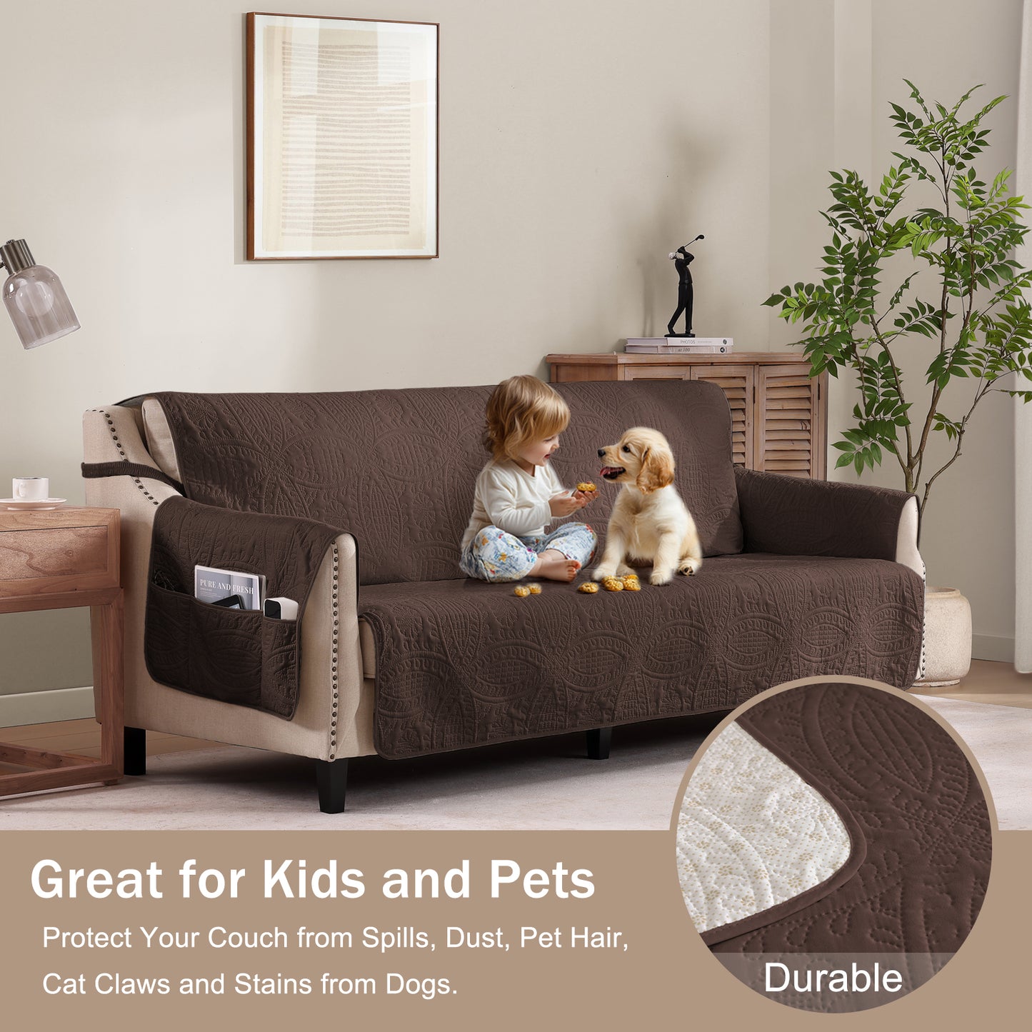 Quilted Sofa Slipcover - Large Sofa 68inch  (Chocolate)