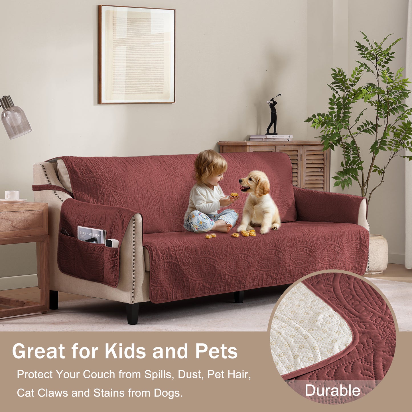 Quilted Grand Sofa Cover - Grand Sofa 88inch  (Red)