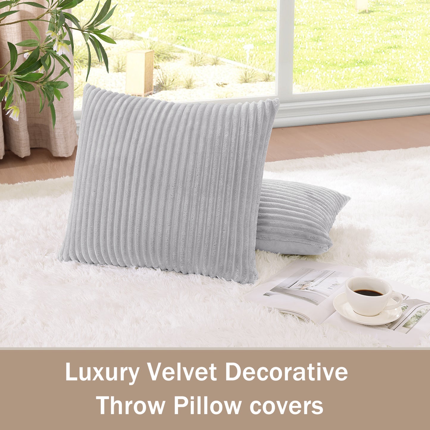 Soft Plush Throw Pillow Cover - 18x18inch (Set of 2, Gray)