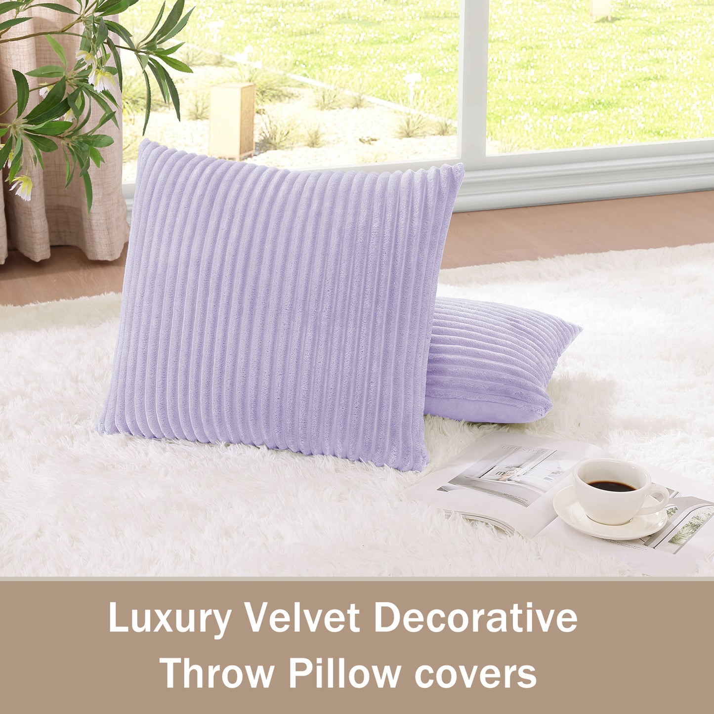 Soft Plush Throw Pillow Cover - 18x18inch (Set of 2, Purple)
