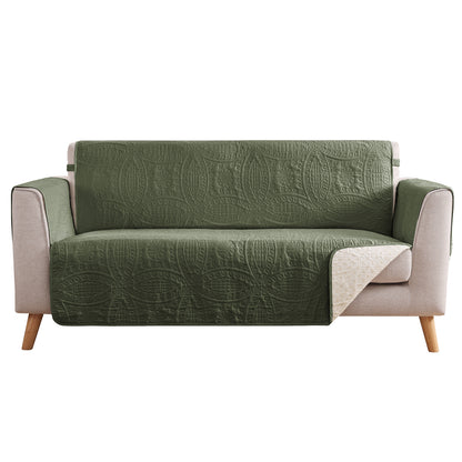 Olive Green Quilted Couch Cover - X-Large Sofa 78inch  (Olive Green)