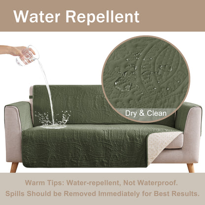Olive Green Quilted Couch Cover - X-Large Sofa 78inch  (Olive Green)