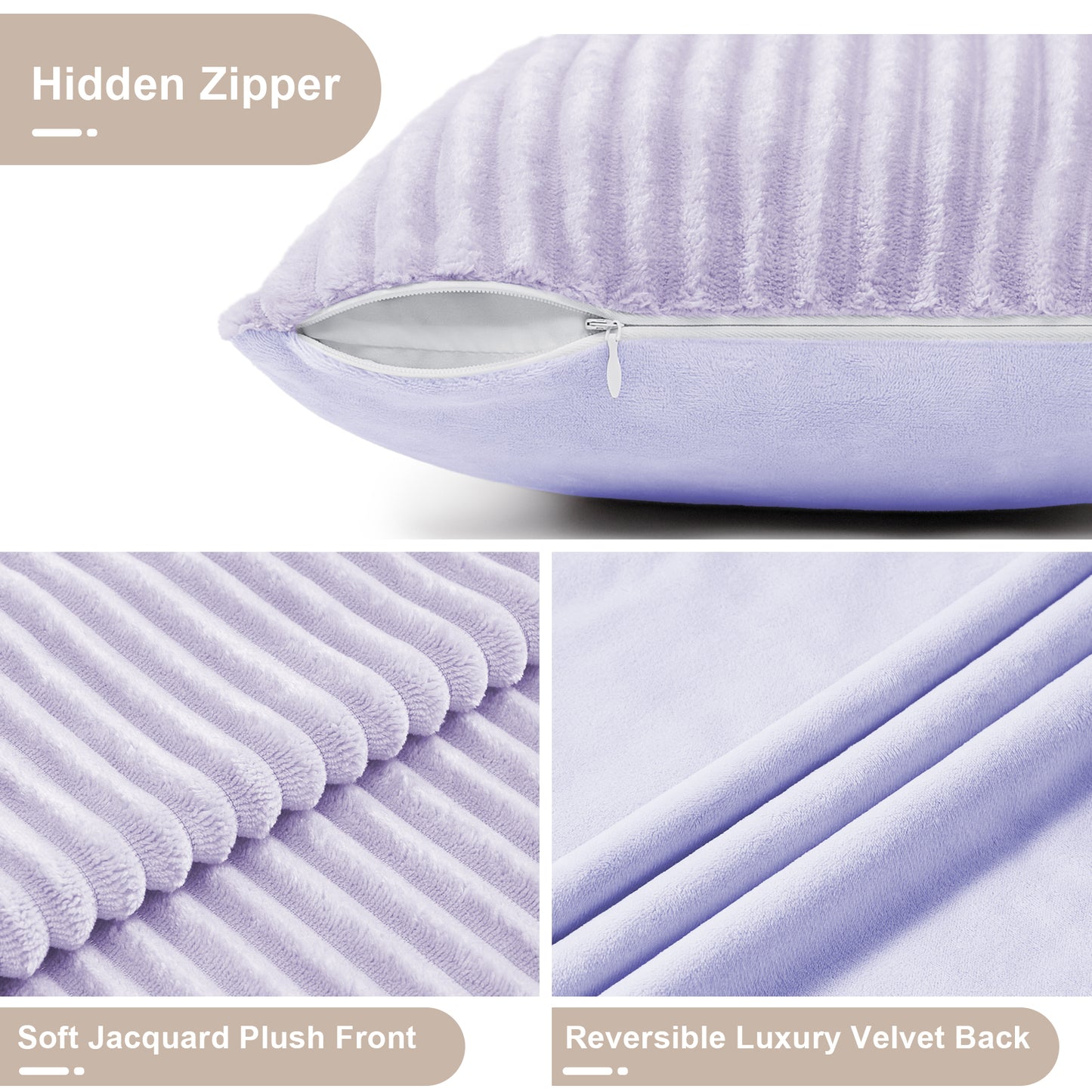 Soft Jacquard Plush Lumbar Pillow Cover - 12x20inch(Set of 2, Purple)