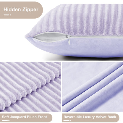 Soft Jacquard Plush Lumbar Pillow Cover - 12x20inch(Set of 2, Purple)