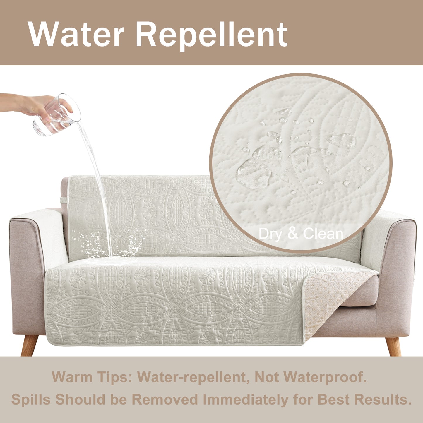 Quilted Recliner Cover - Ivory White