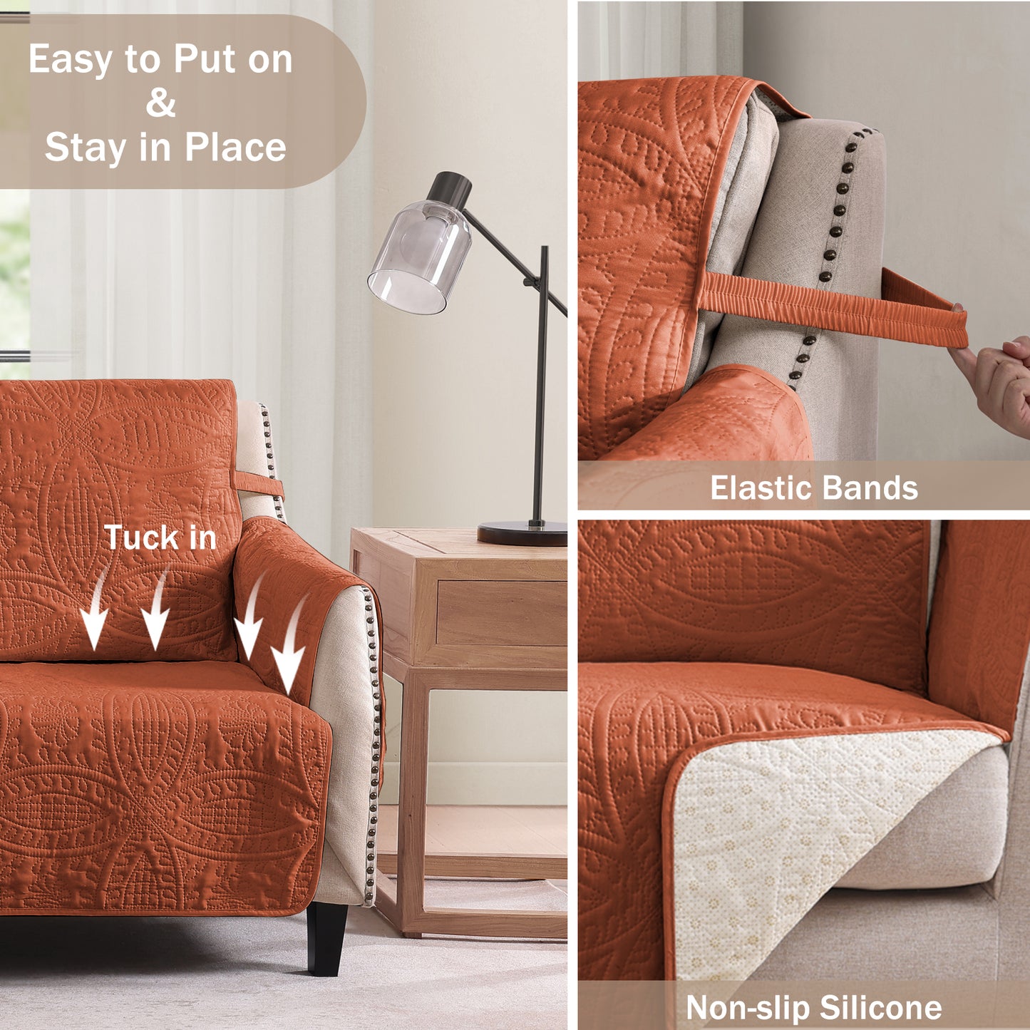 Burnt Orange Sofa Cover - Large Sofa 68inch  (Burnt Orange)